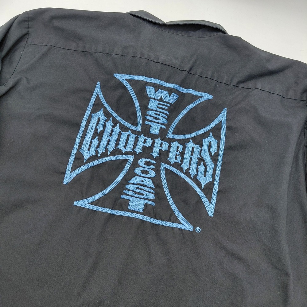Jesse James West Coast Choppers Work Shirt Mens 2XL Black Embroidered Streetwear